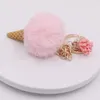 Cute Cartoon Blue Pink Keychain Faux Fur Ice Cream Pendant Keychain Plush Bags Hang For Women Car Key Chain Tassel Keyring Gift