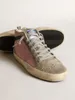 High Top Small Dirty Shoes Designer Luxury Italian Retro Handmade Mid Star Ltd Sneakers In Pink Leather With Silver Glitter Star och Black Flash