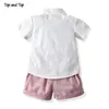 Top and Summer Kids Baby Boy Formal Suit Short Sleeve with Shirt+Suspender Pants Casual Clothes Outfit Gentleman Set 2PCS 220507