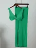 Gitana 2022 verde lavorato a maglia a costine 2 pezzi set vintage slim scollo a V gilet cardigan a vita alta gonna longuette divisa vestito da donna T220729