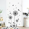 Black Dandelion Wall Sticker Butterflies on the Wall غرفة المعيشة غرفة نوم نافذة الديكور