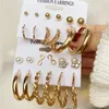 Stud Fashion Gold Circle Hoop Orecchini geometrici impostati per donne White Pearl Rhinestone Butterfly Brincos 2022 Trend JewelryStud