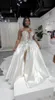 One épaule Robes de mariée à manches longues avec train détachable en dentelle arabe perlé Aso Ebi High Slit Garden Beach Civil Wed5791138