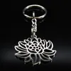 Keychains Fashion Lotus Rostfritt stål för kvinnor Silver Silverfärg Flor av Life Keyring Jewelry Porte Clef K774S06