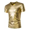 T-shirt da uomo Fashion Summer Shiny Men T-shirt con scollo a V Bright Nightclub Abbigliamento Sexy T-shirt manica corta Boy T-shirt oversize oro Xxxl 4x