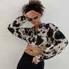T-Shirt Femme Tie Dye Imprimer Crop Top Femme Manches Longues Col Rabattu Bouton Bandage Évider Sexy Vintage Lace Up Leopard T ShirtWome
