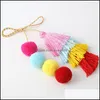 Keychains Acessórios de moda fofa pompom tassel chaveiro boho saco charme pingente keyring for women bolsa de bolsa decoração y43 dhuoe