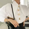 Camisa coreana con cuello vuelto para mujer, talla grande, manga farol, blusa blanca para mujer, Tops con botones, ropa de mujer a la moda, Blusas 15631 220513