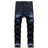 Calças de brim de impressão de carta masculina moda estiramento magro calças azul escuro all-match calças jeans masculinas pantalons pour hommes239j