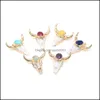 Arts And Crafts Arts Gifts Home Garden Gold Ox Cow Bones Head Shape Quartz Healing Reiki Stone Charms Crystal Pendant Fash Dhstr