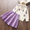 Bear Leader Girls Baby Fashion Winter Knitted Clothes Sets Cartoon Sweaters Tops Ruffles Skirt Outfits Children 220326