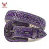Fashion alligator with ston DNA PU leather purple digner rhintone belt bb simon