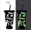 24oz glow in the dark cup color changing cup Plastic Halloween Tumbler with lid and straw Reusable cold drinks cup magic Coffee beer mugs