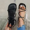 Sandales femmes été mode décontracté plage plat femmes chaussures solide croix ceinture bout rond chaussures pour dames grande taille sandales