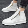 Autumn Men Ankle Highcut Solid Sneakers Zipper Motorcycle Boots Platform Skateboard Sport Trainers Niglub Shoes 220804