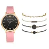 5-delige set topstijl mode dames luxe lederen band analoog quartz horloge dameshorloge damesjurk zwarte klok