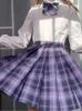 Zoki Plaid kvinnor veckad kjol båge knut sommar hög midja preppy flickor dans mini kjol söt en linje harajuku sexig japan faldas 220505