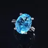 Trouwringen Ovaal aquamarine verlovingsring blauw kristal paarse verstelbare dames ringwedding