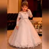 Robes de fille robe à manches longues princesse fleur filles appliques avec perlé superbe robe de première communion blanc IvoryGirl's