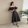 Churses Sexy Slash Neck Backless Midi Dress Autunno Elegante Puff Mezza manica A-Line Abiti da festa lunghi per le donne 220509