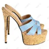 RONTIC Damesmuil Sandalen Slippers Cork Patroon Sexy Stiletto Gehakken Open Teen Vrij Roze Party Schoenen Dames Dames US Maat 5-20