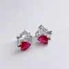 Dangle Chandelier الكورية الحب القلب الأحمر الأقراط الكريستال الأخضر للنساء 2022 New Shinning Stones Party Jewelry Elings