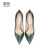 New Groen Splicing Vrouwen Schoenen Wees Teen Pompen Echt Lederen Jurk Hoge Hakken Bruiloft Mode Elegant Office 220511