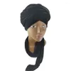 Beanie/Totenkopfkappen Samt Schnürkopftuch Mütze Afrikanische Nigeria Einfarbige Frauen Gewickelter Turban Lange Luftschlangen Hut Ethno-Stil Motorhaube Davi2