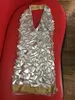 Bright Silver Mirrors Crystals Chains Dress Costume Women Evening Celebrate Dresses Birthday Collections 220812