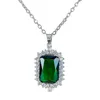 Kedjor Fashion Rectangle Cut Emerald Green Cubic Zirconia Stone Pendant Necklace For Women Clavicle Chain Jewelry Banket Party Giftchains