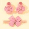 Haaraccessoires Mooie Parel Strikjes Geboren Baby Meisje Hoofdband Sokken Set Kant Bloemenband Tulband Little276k