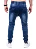 Solid färg vintage man rynka jeans blå klassisk lastbyxor mans dragkedja fickor hip-hop denim byxor dragsko casual byxa 220328