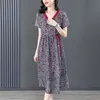 8626 # ym novo verão feminino vestidos casuais com decote em v manga curta impressão cinto laço até senhoras vestido de moda solta M-XXXL