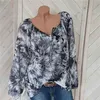 Plus La Taille 5XL Top Femmes Blouses Casual Plage À Manches Longues Lâche Chemise D'été Blusa Noir Encre Imprimer Blouse V Cou Femmes Vêtements 210326