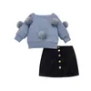 Ensembles de vêtements enfant en bas âge enfants bébé filles vêtements automne boule de poils hauts en tricot jupe tenues ensemble d'hiver 1-6TClothing