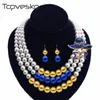 Chokers Three Layers Pearl Beads Women Necklace SET Sigma Gamma Rho SGR Bule Beaded JewerlyChokers Elle22
