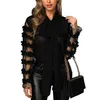 Женщины элегантная модная черная лоскутная рубашка женская топ -повседневная короткая короткая сетчатая блузка с длинным рукавом 210716
