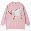 Knitted Sweaters Men Autumn Korean Cartoon Spoof Duck Goose Murder Pattern Jumper Pullover Women Hip Hop Cotton Casual Sweater 220811