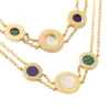 Collana stile Europa America Moda Uomo Donna Donna Ottone 18k Oro inciso B Lettera Madreperla Onice Malachite 3 Ciondolo rotondo