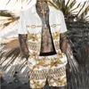 여름 남자 하와이 트랙 슈트 인쇄 짧은 소매 버튼 셔츠 해변 반바지 2 세트 스트리트웨어 캐주얼 휴가