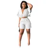Ruffle Sleeve Tracksuits For Women Summer V-Neck Crop Top Biker Shorts 2 Piece Short Set Ladies Elegant Solid Suit Clothing