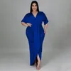 Plus size jurken lente elegante maxi jurk voor vrouwen casual v nek korte mouw hoge taille onregelmatige ruches feest bodycon jurkenplus