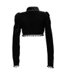 Kvinnor jackor kvinnor halloween gothic coat häxa cosplay svart tofs stativ krage topp slim navel lång ärm kort filmprestanda