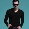 Men's T-Shirts Men T-Shirt 2022 Cotton Long Sleeve TShirts Solid Slim V-Neck Pullover Black Full Casual TopsMen's