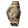 Armbanduhren Retro Bronze Skeleton Mechanische Uhr Männer Automatische Uhren Sport Luxus Top Marke Leder Relogio Masculino Männlich ClockWristwa