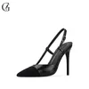 GOXEOU Women's Pumps Slingback Black Pointed Toe 6 8 10 CM High Heels Party Sexy Nightclub Fashion Office Lady Shoes Size 32-46 220516