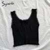 Syiwidii ​​Lace Black Tank Tops voor Vrouwen Kleding Crop Top T-shirt Leuke Sexy Wit Bustier Korte Solid Spandex Stretch gebreide 220316