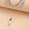 Pendant Necklaces Fashion Crystal Color Stone Portrait Coin Thick Chain For Women Multilevel Female Vintage Necklace JewelryPendant