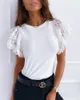 Women's T-Shirt Summer Fashion O Neck Women's Sexy Lace Patchwork Short Sleeve T Shirts Casual Simple Elegant Lady All-match TopsWomen's