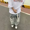 2022 moda coreana lettera stampa retrò lavato uomo jeans larghi pantaloni hip hop vintage donna pantaloni denim casual Pantn Homme T220803